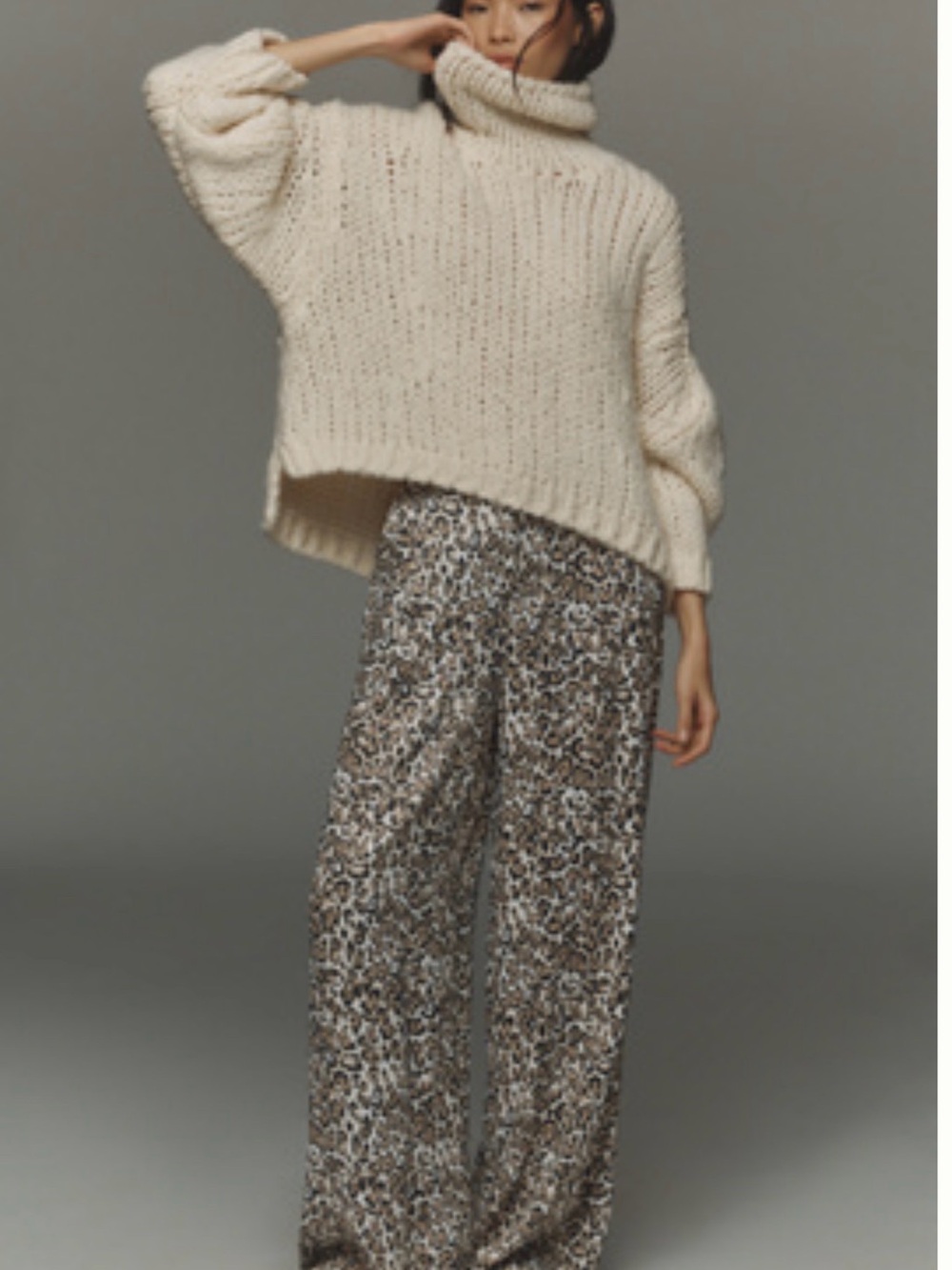 Anthropologie / Maeve Wide Leg Animal Print Pants in Brown and Cream